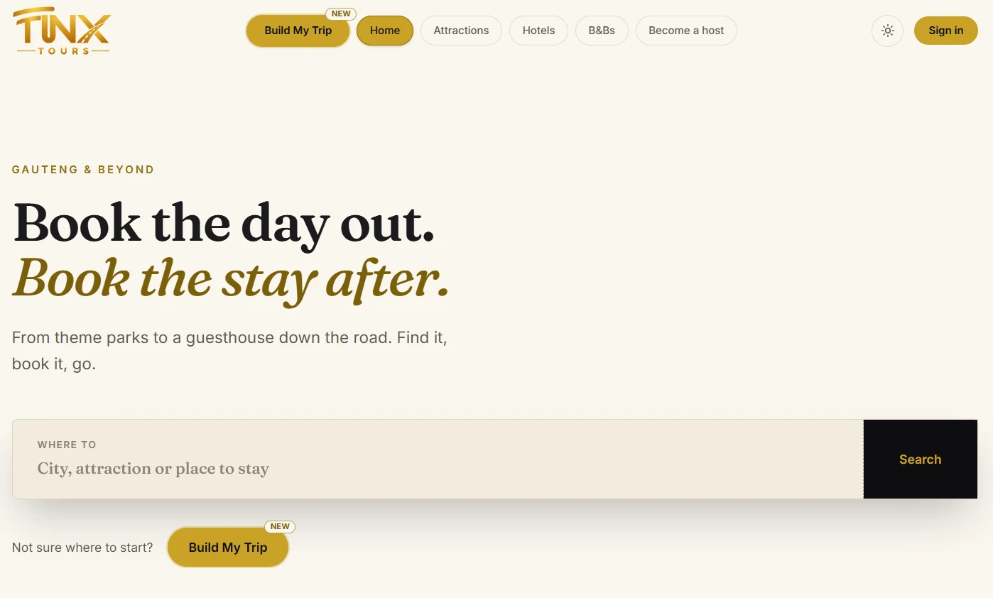 Screenshot of the FUNXTOURS website homepage
